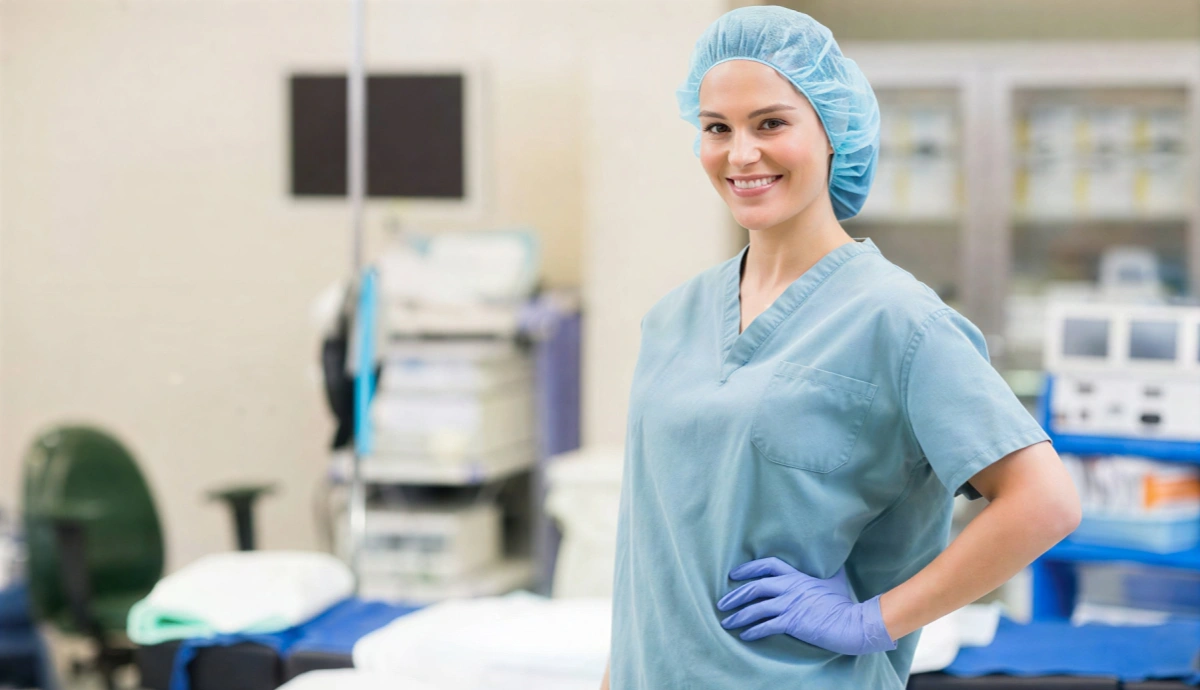 Surgeon wearing a surgical cap with ears