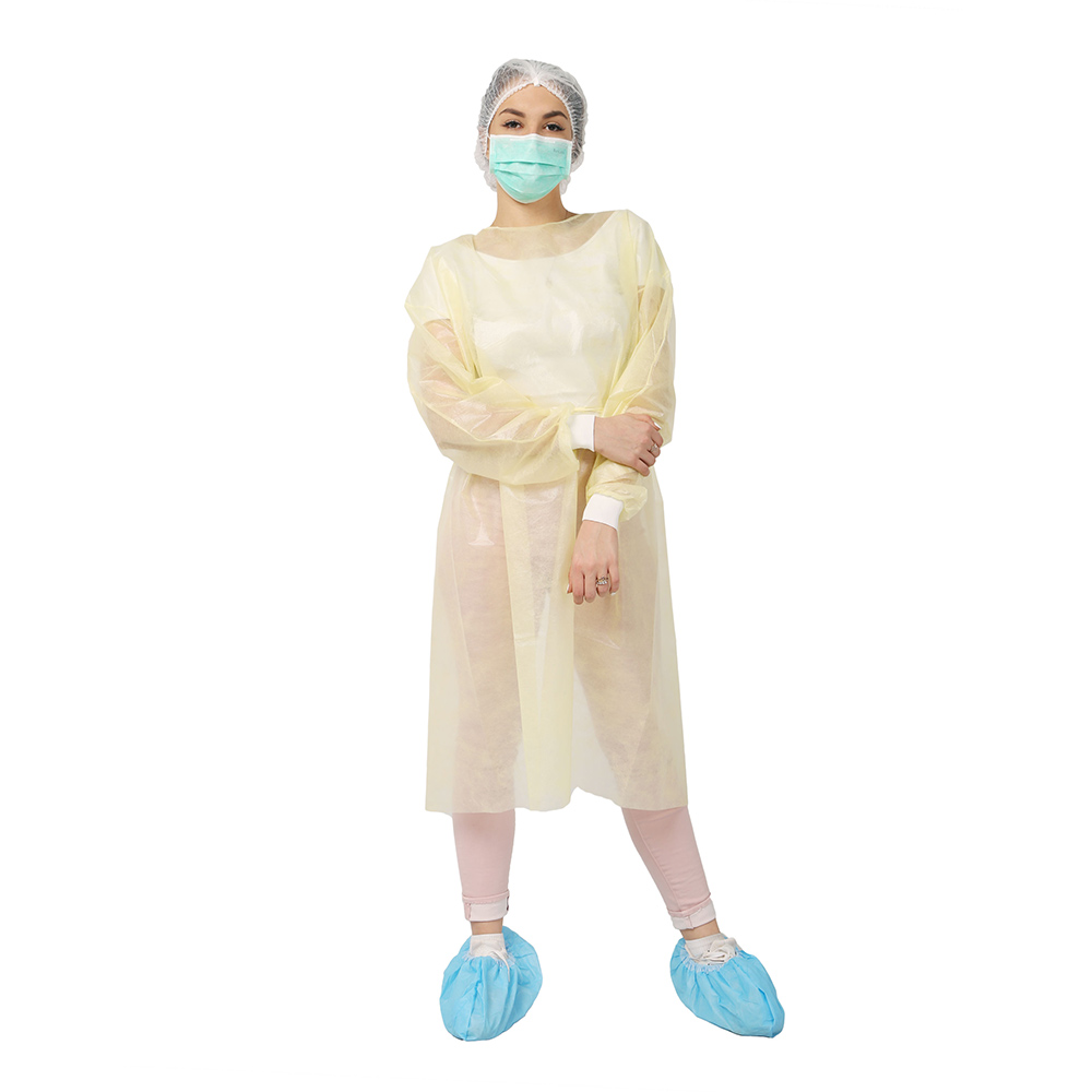 Yellow PP PE Fluid Resistant Disposable Isolation Gown