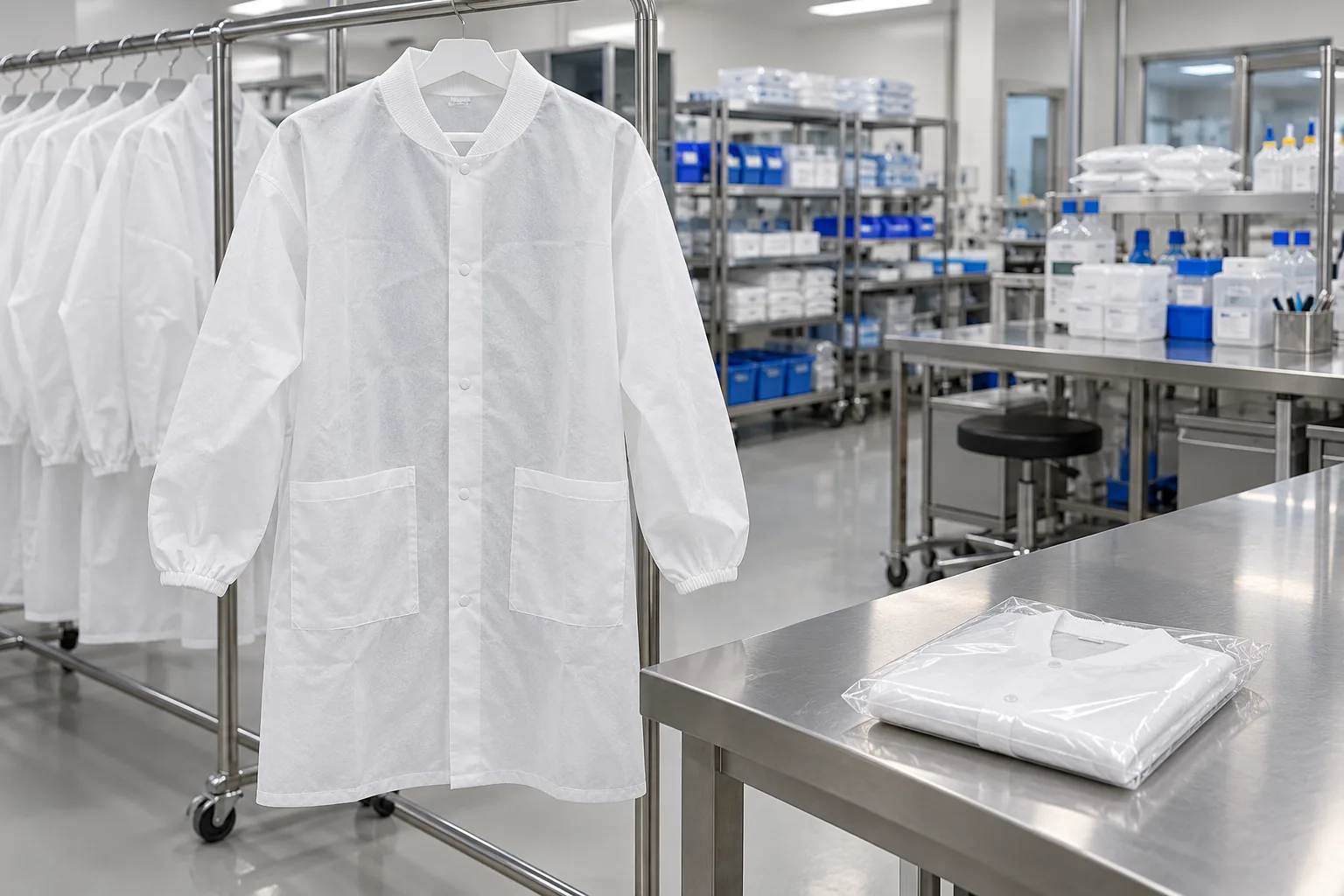 Disposable lab coat with pockets presented for laboratory procurement