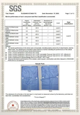 AAMI Level Isolation Gown Test Report