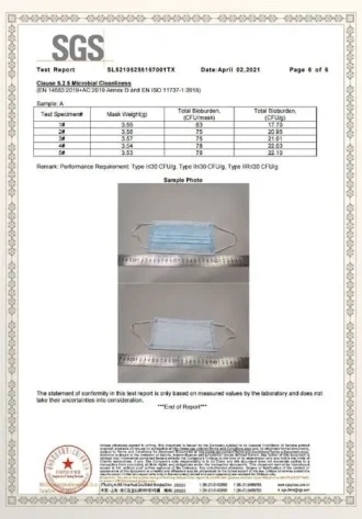 EN 14683 Type Medical Mask Test Report
